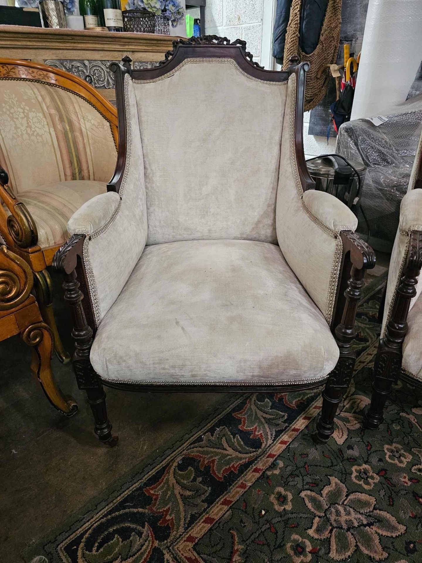 A Pair Of Mid Century French Bergere Chairs Lovely Bergere A Oreilies Features A Shaped Back - Image 2 of 13