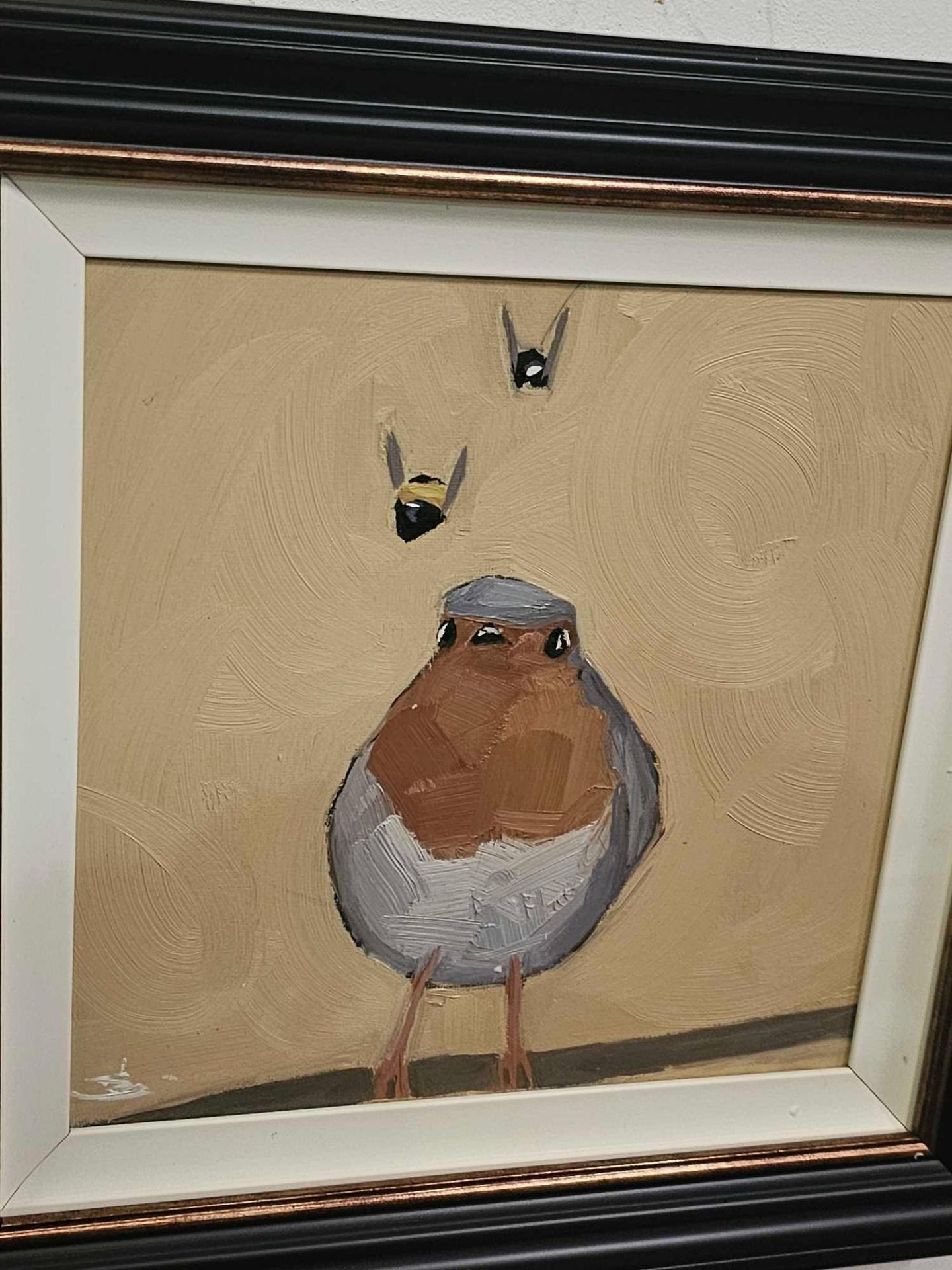 Oil On Canvas The Fat Robin by Vivak Mandalia  (British) signed  37 x 37cm Vivek’s paintings are a - Image 4 of 5