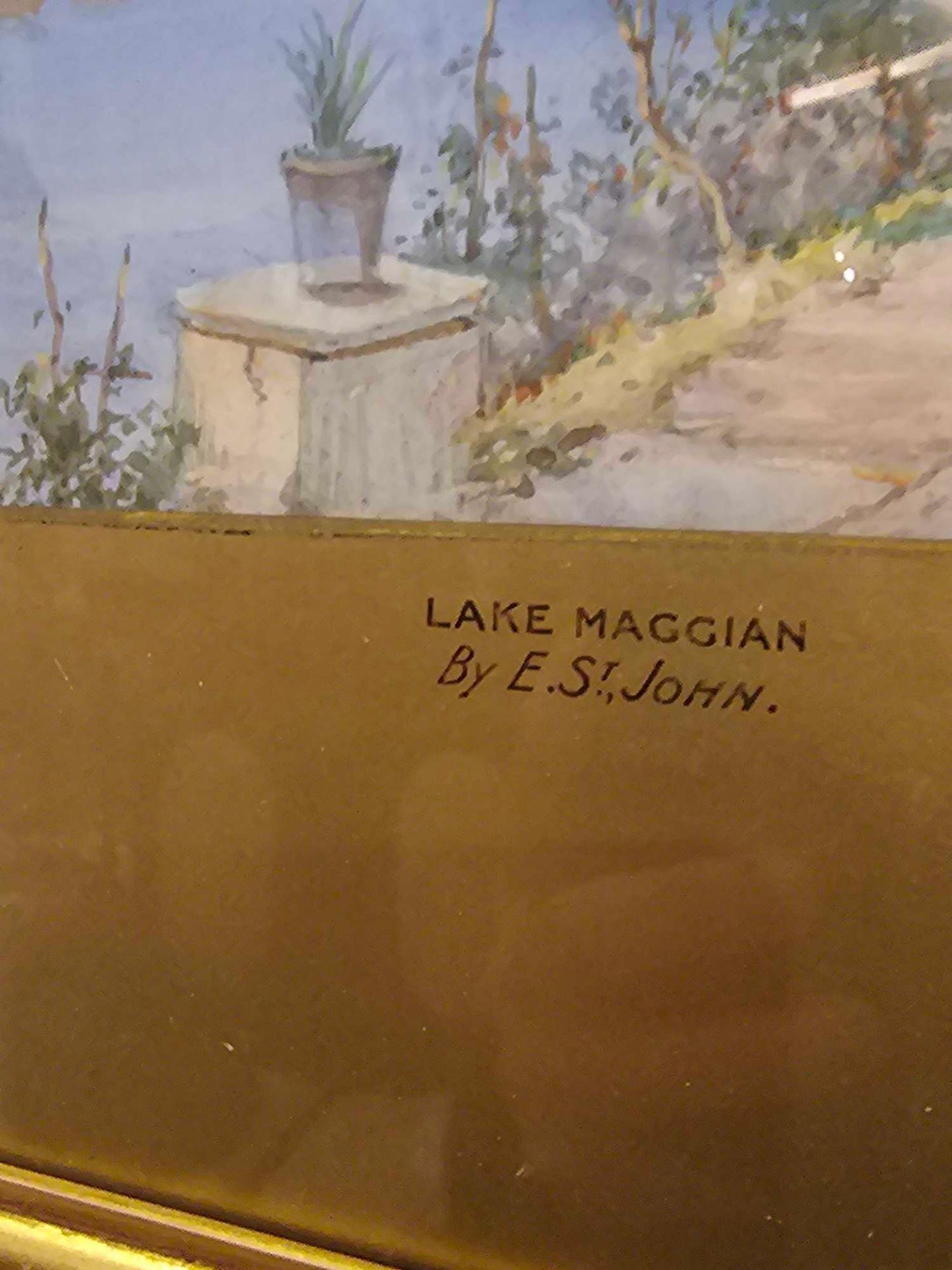 Lake Maggian Water Colour By Edwin St. John (British, Act.1880-1920), Signed And Framed In Antique - Bild 4 aus 5