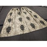 A pair of silk drapes gold and black floral pattern 232 x 245cm (Dorch 17)