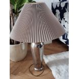 A Pair Of Chrome Table Lamps With Knife Pleat Hardback Shades. These Lamps Boast A Stunningly Modern