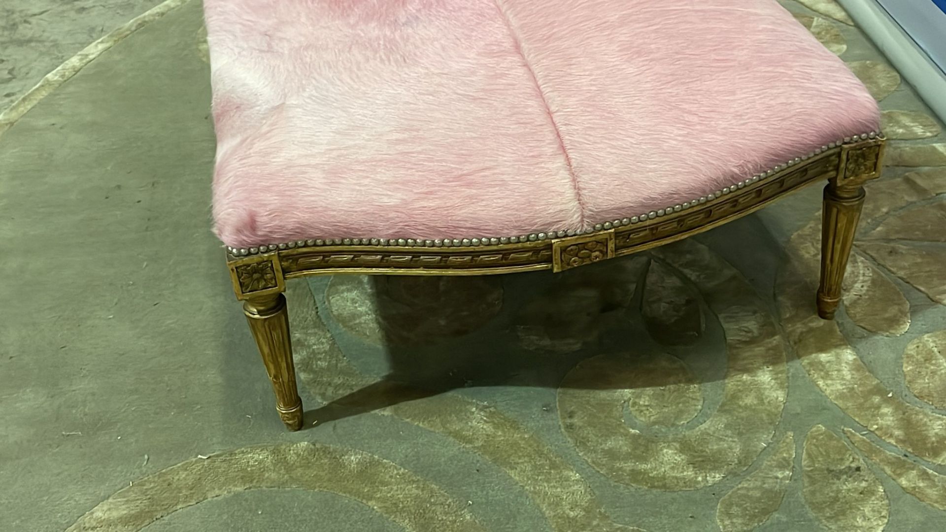 Foot Stool With A Padded Top Covered In Natural Dyed Hide And Brass Pin Detailing, This Gilt Wood - Image 4 of 4