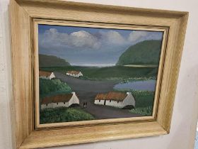 Cottages Donegal  Oil on Board By Jimmy Bingham  (1925-2009) 48 x 58cm James Bingham was born in