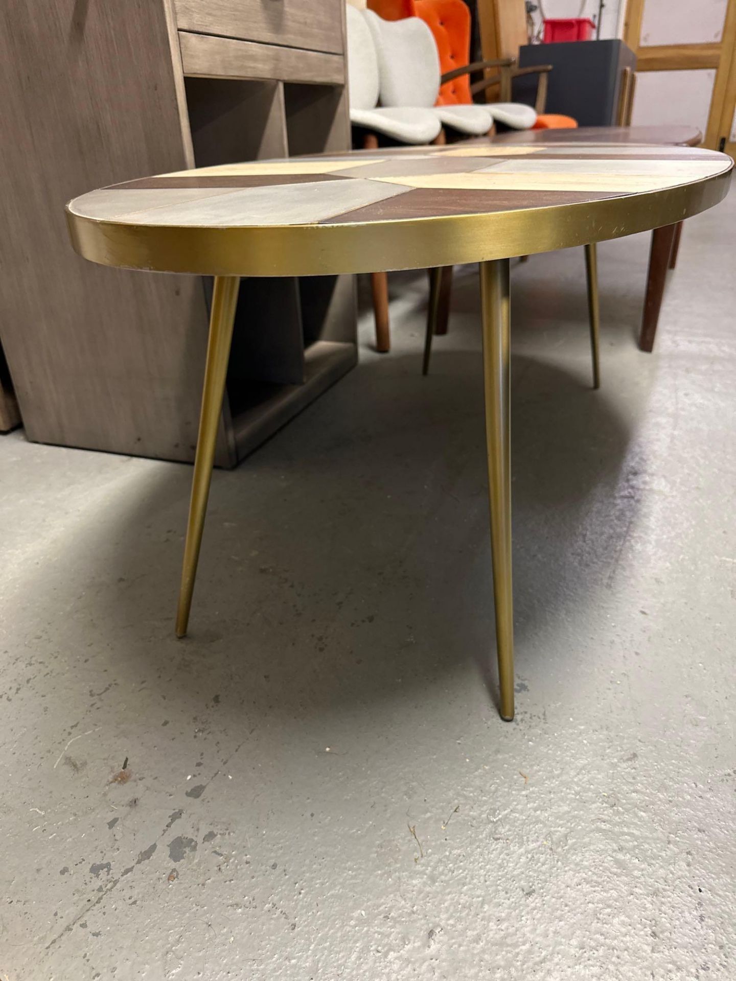 Christiane Lemieux Modus Coffee Table A wood & metal inlaid top coffee table on brass legs - Image 4 of 4