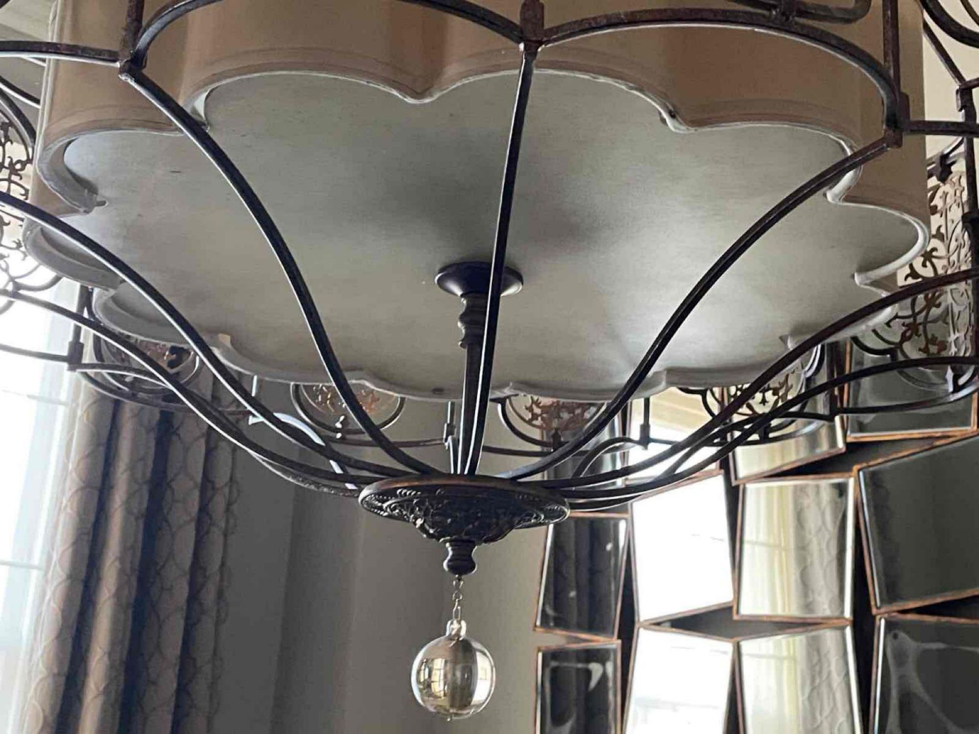Feiss Marcella drum chandelier An elegant semi flush ceiling mount in British bronze and oxidized - Image 4 of 6
