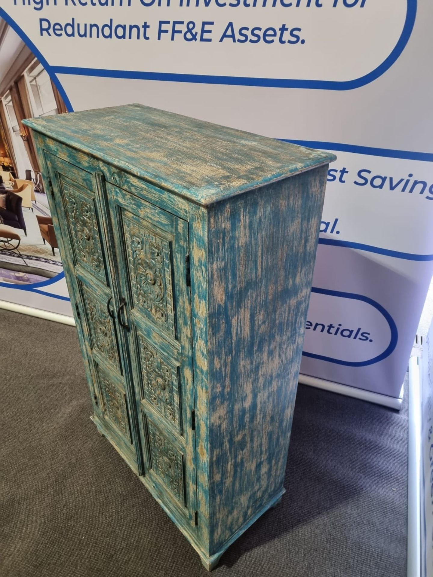 Handcrafted Two Door Distressed Painted Cabinet This Is A Beautiful Carved Cabinet That Has Been - Image 4 of 4