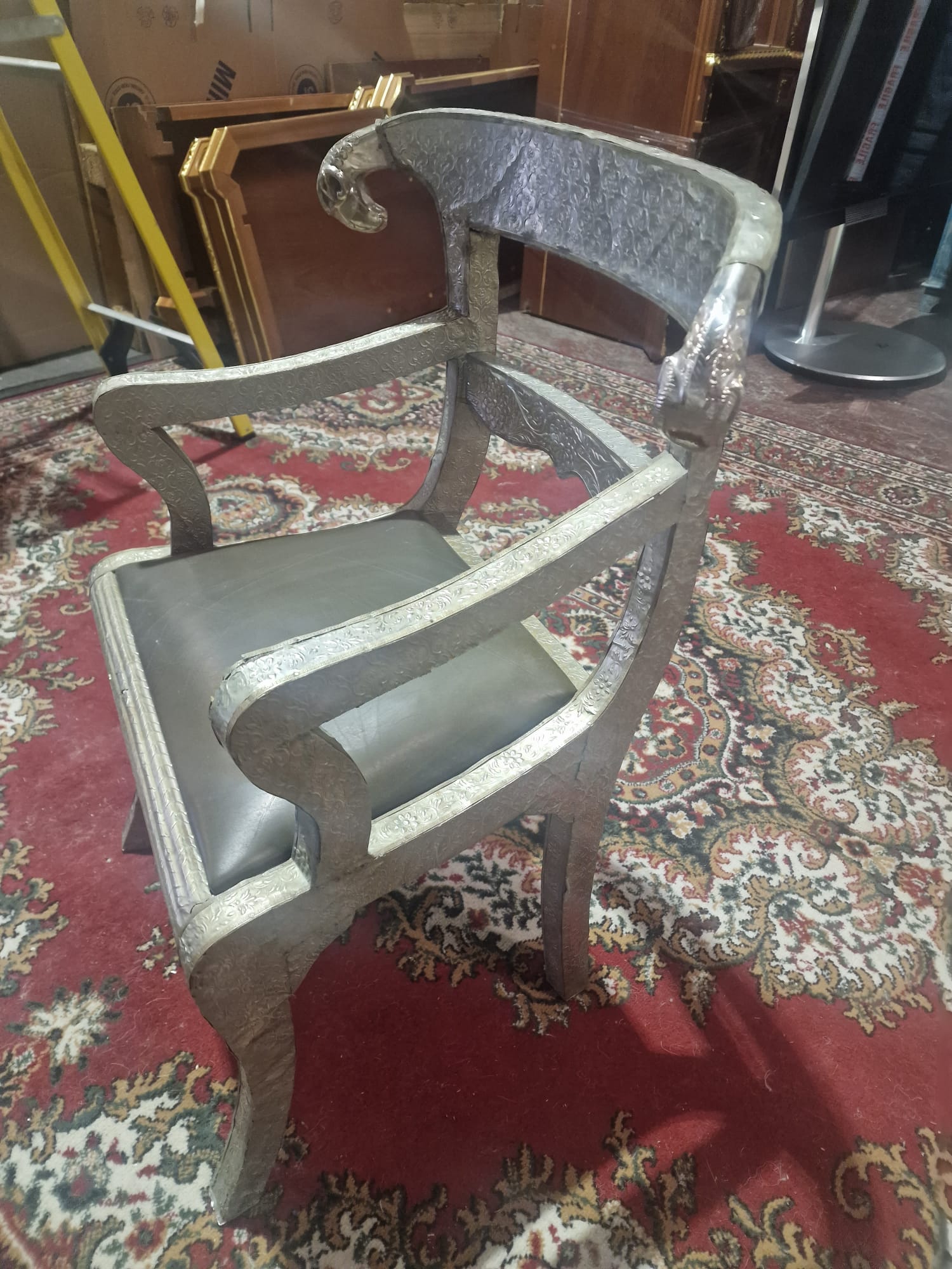Dowry Chair And Footstool A Striking Vintage Anglo-Indian Silvered Metal-Clad Chair, 20th Century, - Image 11 of 16