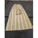 A pair of silk striped green and gold drapes with tassels 272 x 242cm (Dorch 2)