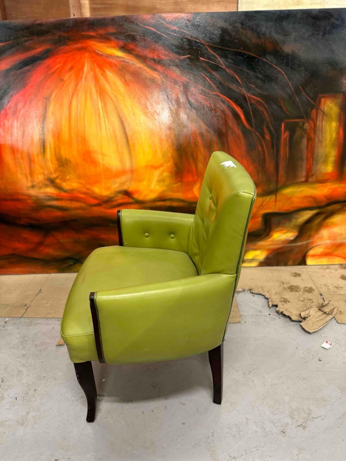 Colber International Lime Green Leather Armchair With Button Detail On Wooden Frame Enjoy - Image 3 of 5