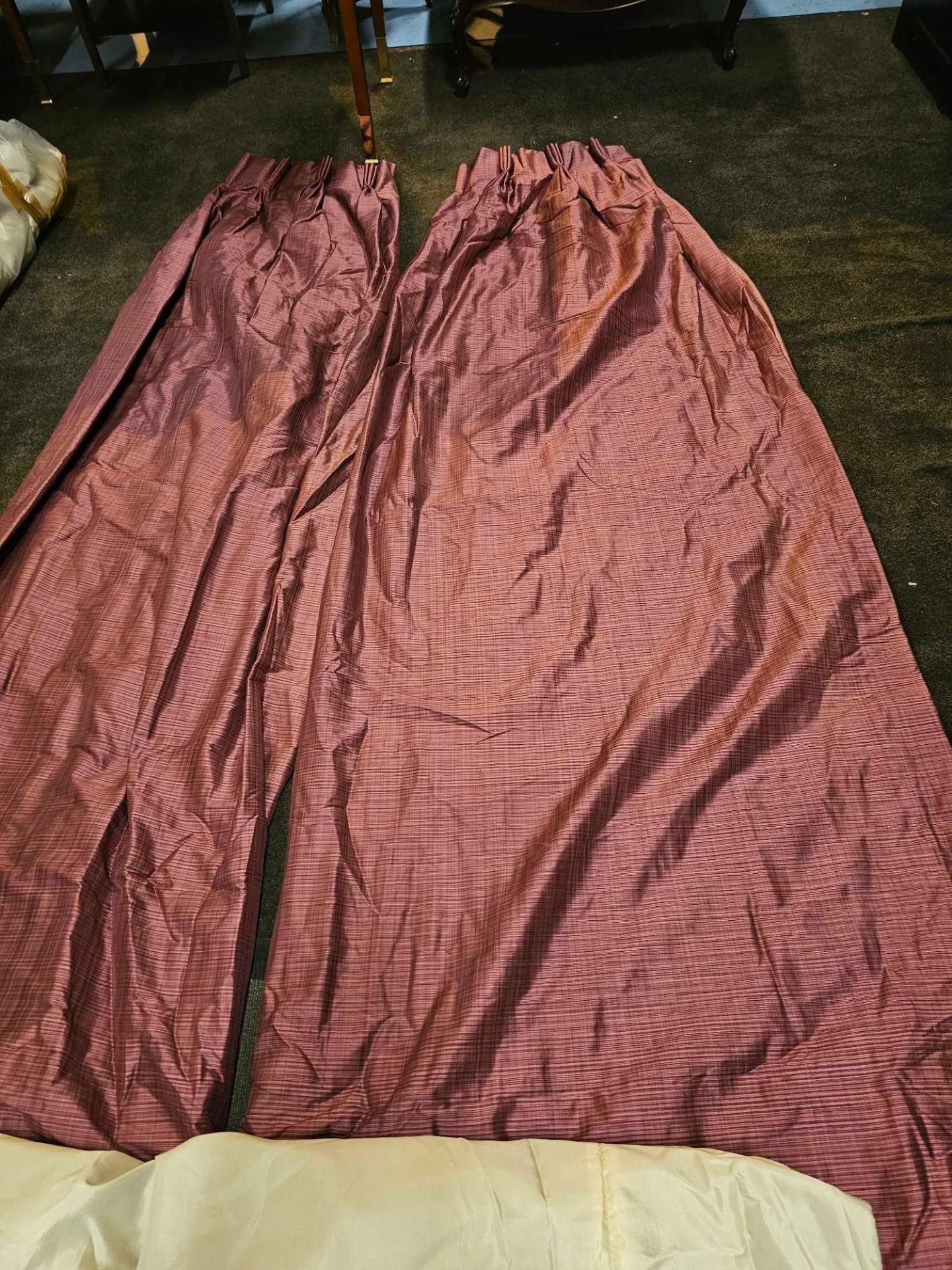 A Pair of Silk Wine Feint Striped With Gold Jabot With Trim Edge All Fully Lined 188 x 260 (Ref : - Image 2 of 6