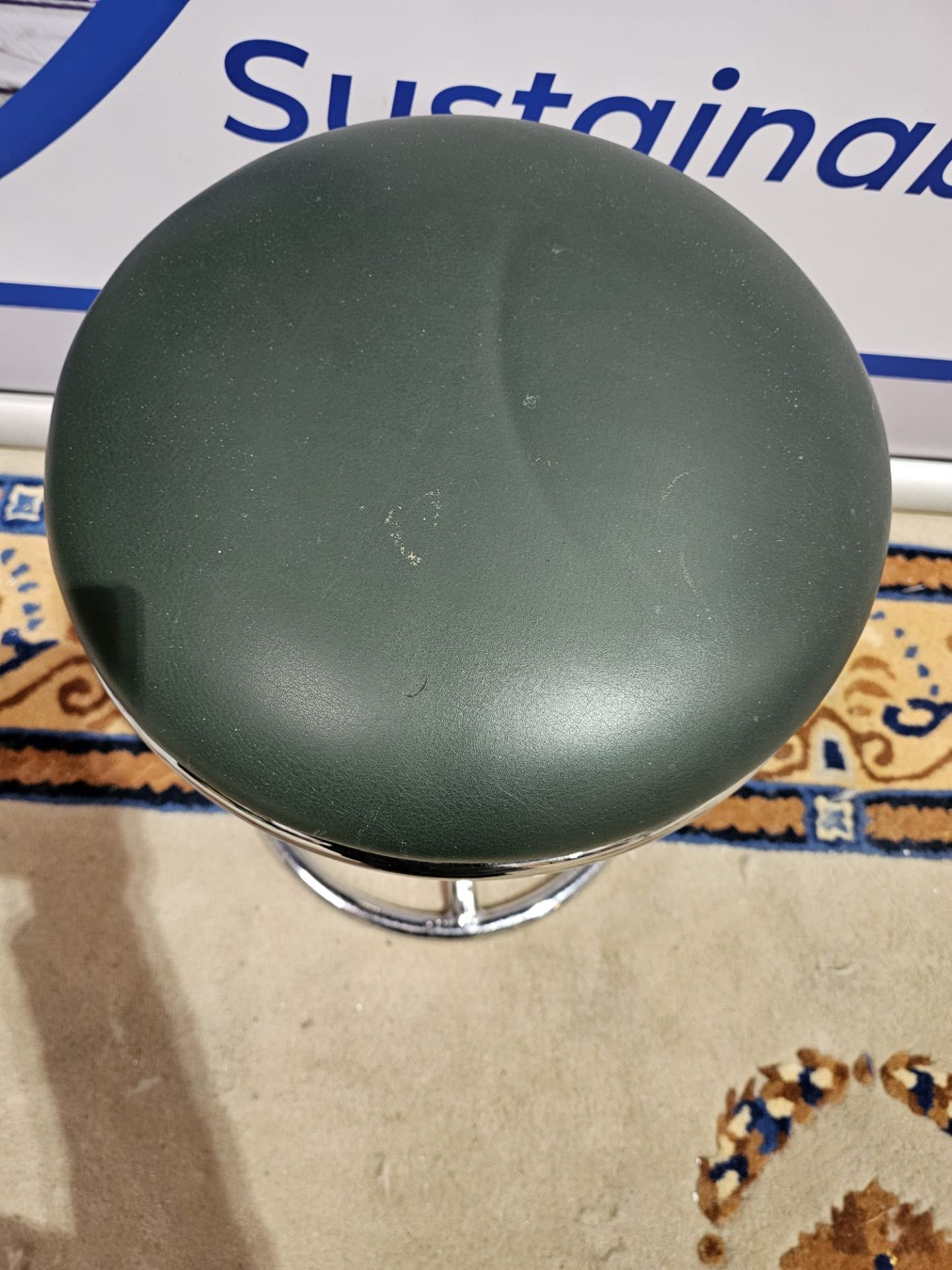 2 x Zoeftig Modern Chrome Vanity Stool Round Stool With green Vinyl Seat