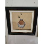 Oil On Canvas The Fat Robin by Vivak Mandalia  (British) signed  37 x 37cm Vivek’s paintings are a