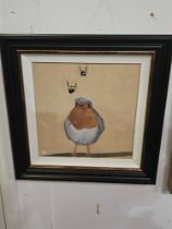 Oil On Canvas The Fat Robin by Vivak Mandalia  (British) signed  37 x 37cm Vivek’s paintings are a