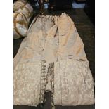 A Pair of Champagne Silk Drapes With Champagne And Cream Pattern Jabots With Trim Edge 272 x 240 (