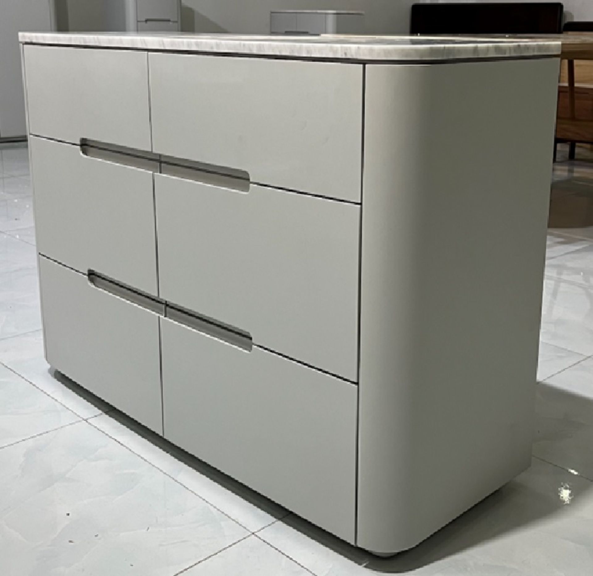 Florence 6 Drawer Bedroom Chest With Italian Carrara Marble Top Sample Product 120 x 45 x 75cm