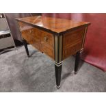 A Burr Mahogany And Gold Trim Hall Table With Two Drawers And A Faux Drawer Mounted On Tapered