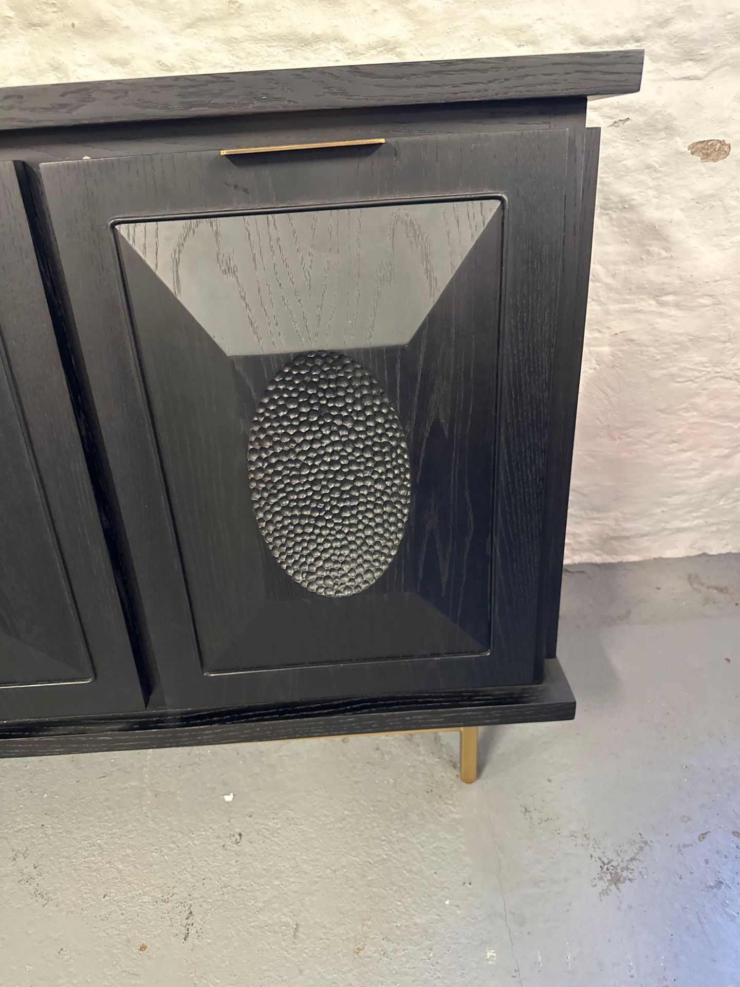 Draper Sideboard Black American Oak With bronzed metal accent handles and base stand, this statement - Image 5 of 7