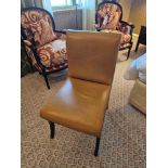 Scroll Back Leather Side Chair Legs And Frame In Solid Oak With A Stained Finish Upholstered In