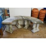 Stone Garden Seat A Semi-Circular Stone Topped with Twin Concrete Lion Bases. Measuring: 150cms
