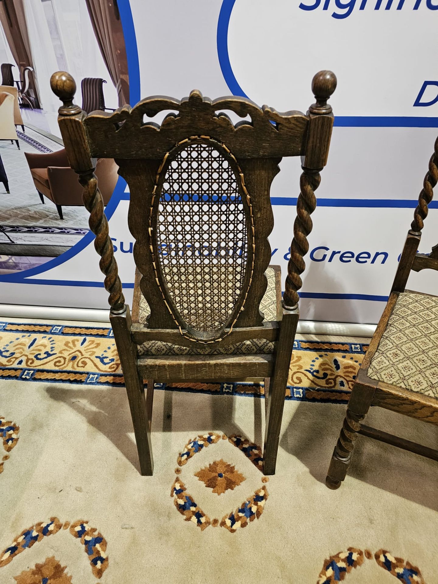 A Set Of 4 Oak Chairs The Carved Backrest With A Central Carved Ovoid Cane Panel Above A Upholstered - Image 7 of 9