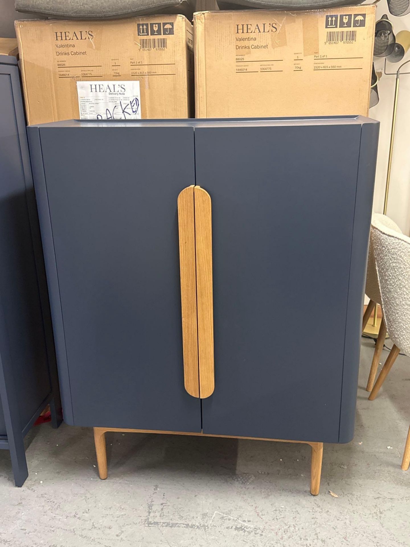 Horsen Scandi 2 Door Cabinet- Finished In Midnight Blue With Solid Oak Handles And Frame This - Image 2 of 5