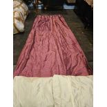 A Pair of Wine Red Silk Feint Pattern Drapes With Cream Jabots With Trim Edge 190 x 265 (Ref : Dorch