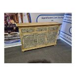 Mandala Sideboard Three Drawer Three Door Solid Reclaimed Wood Timeless Hand-Carving And