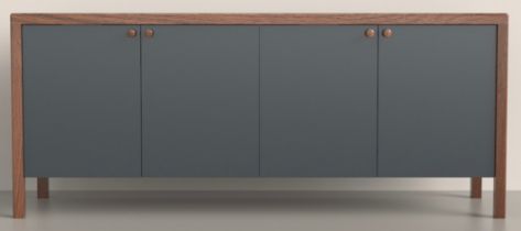 The Carl sideboard has a black American Walnut & Carrara marble effect white ceramic top and