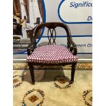 A Pair Of A Mahogany Carved Dining Armchair Carved Back And Frame On Turned Legs With Upholstered
