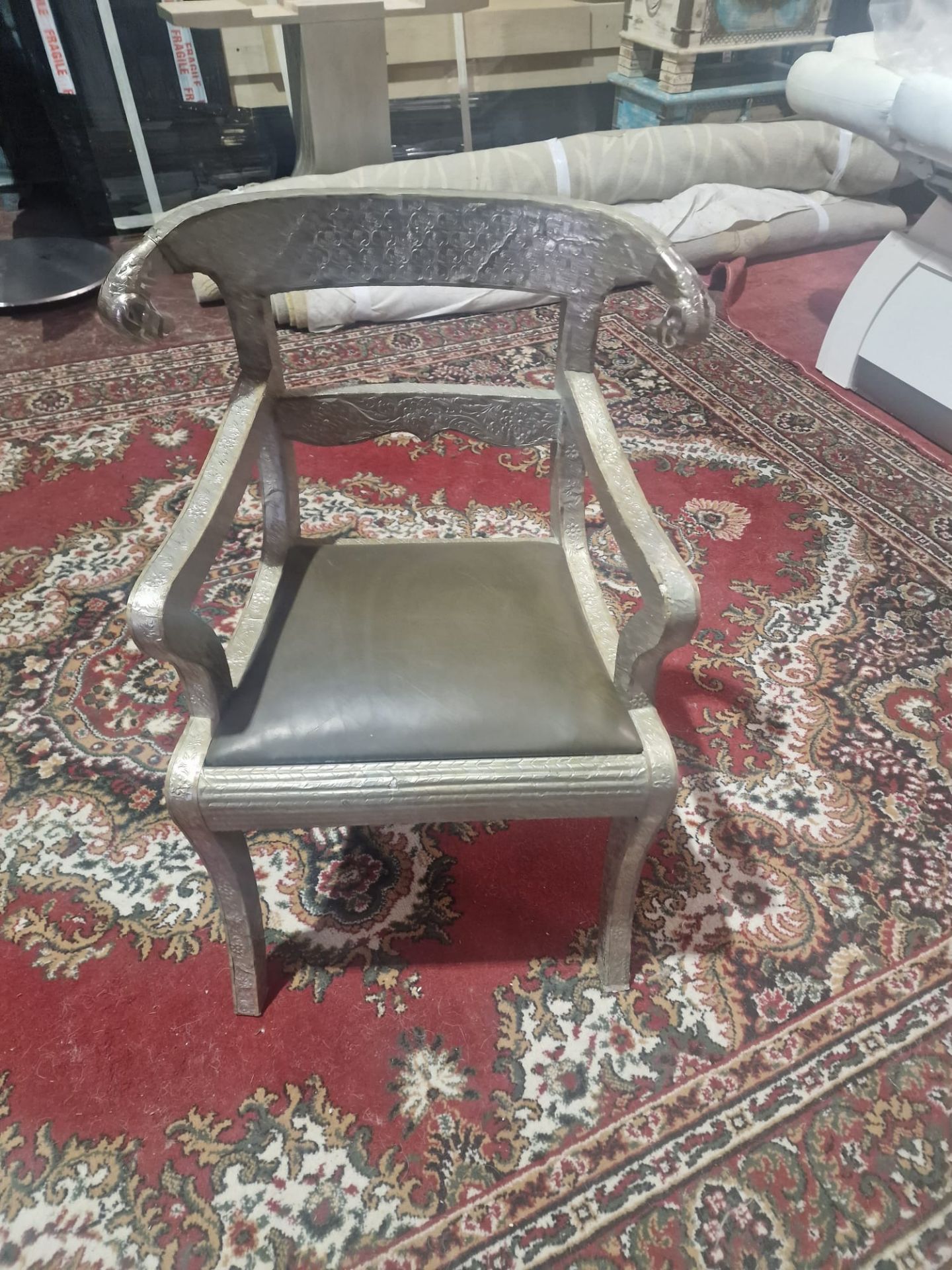 Dowry Chair And Footstool A Striking Vintage Anglo-Indian Silvered Metal-Clad Chair, 20th Century, - Image 9 of 16