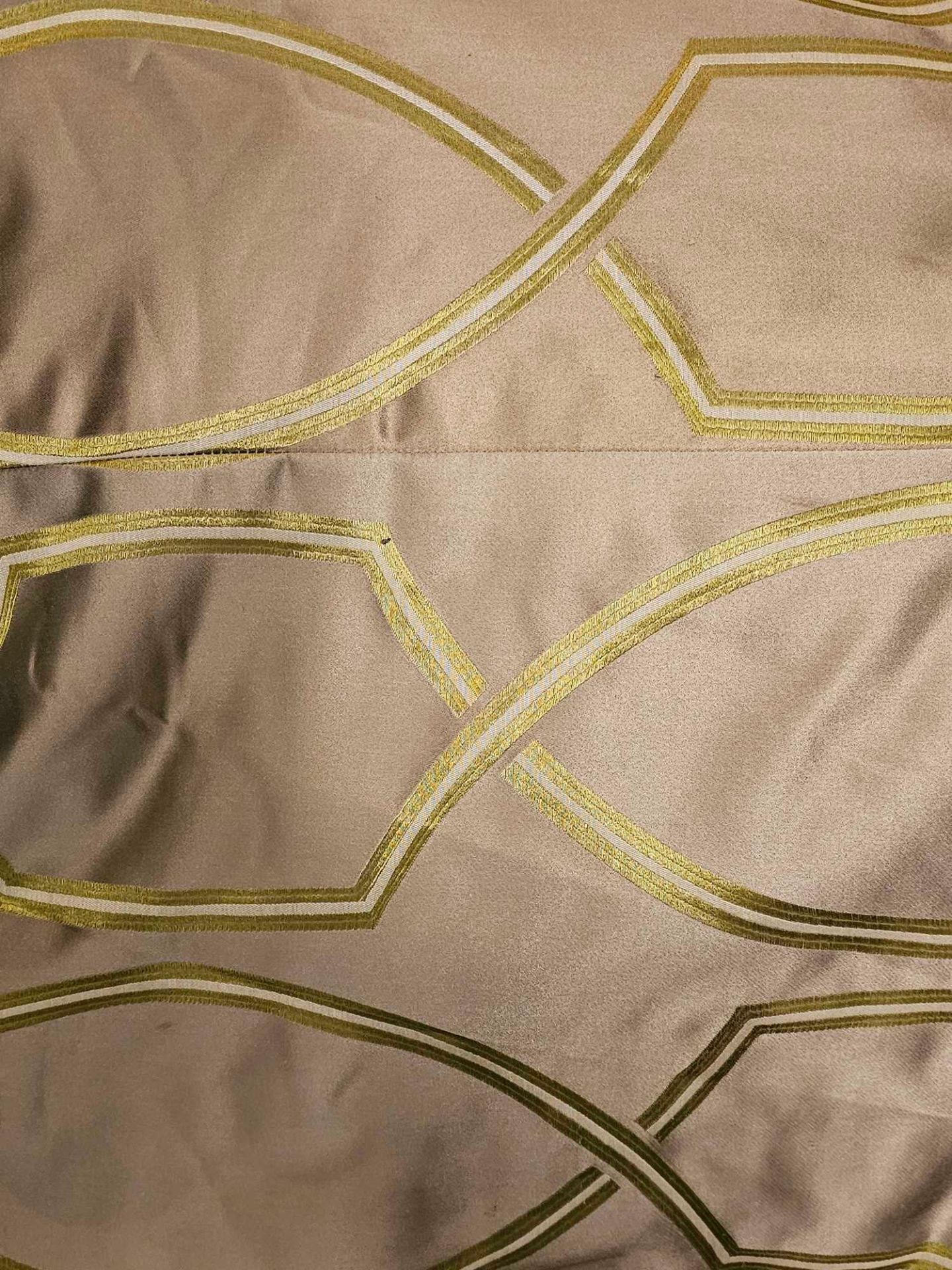 A Pair of Gold Silk Drapes With Gold And Cream Pattern Jabots With Trim Edge 280 x 260 (Ref : - Image 5 of 7