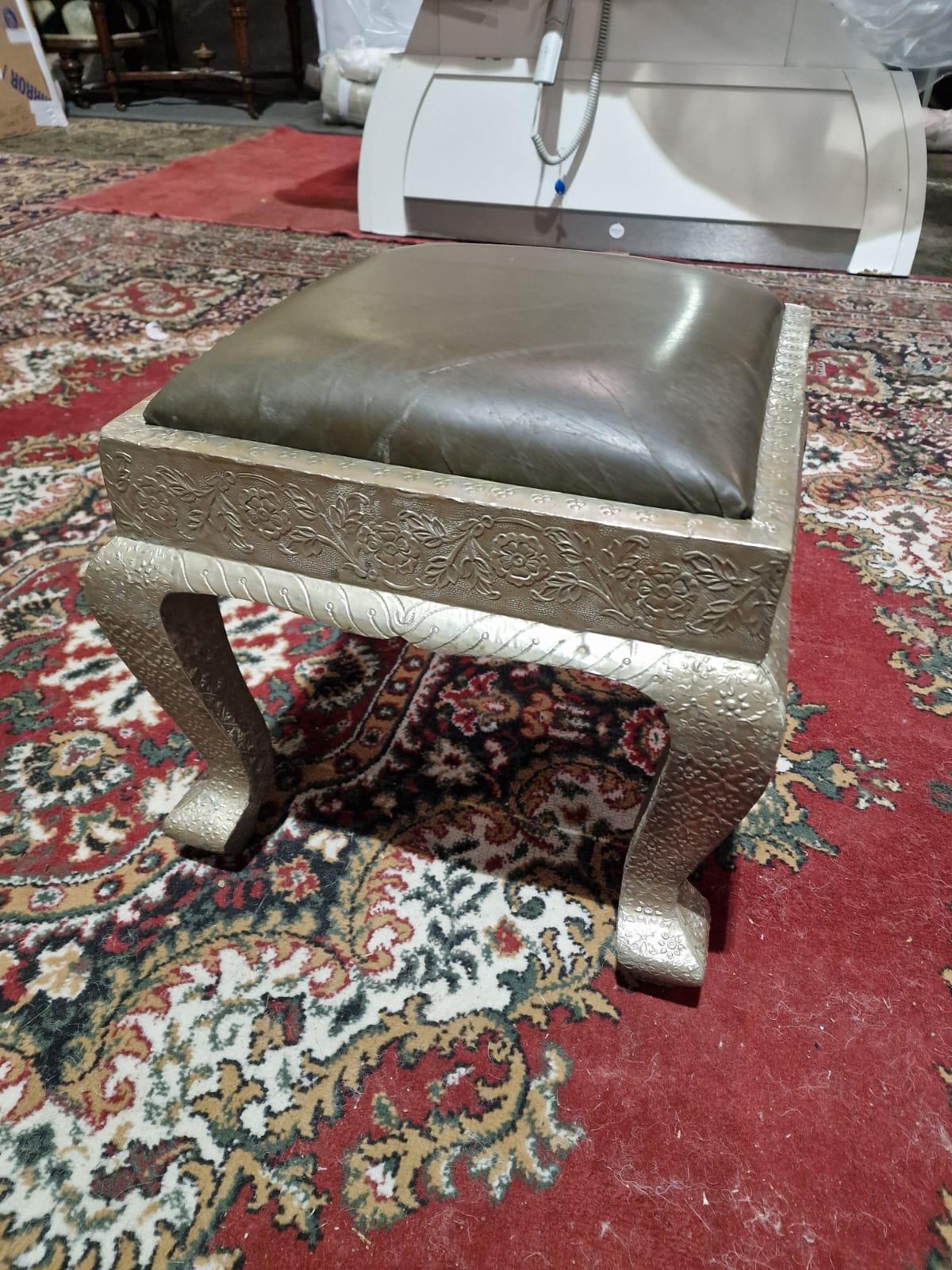 Dowry Chair And Footstool A Striking Vintage Anglo-Indian Silvered Metal-Clad Chair, 20th Century, - Image 4 of 16