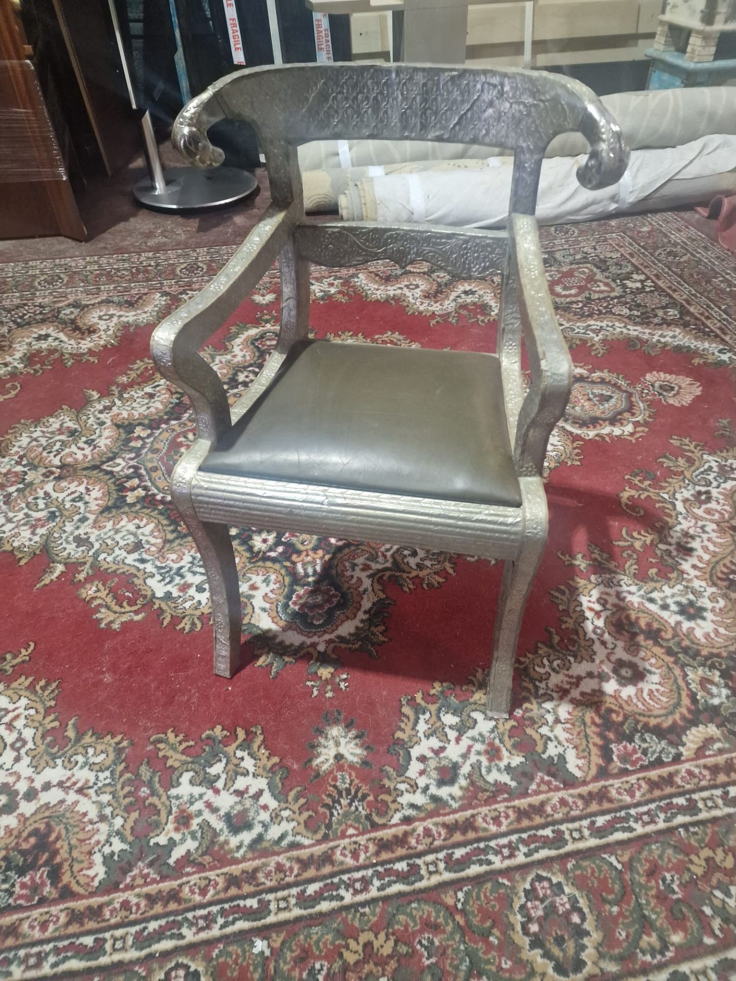 Dowry Chair And Footstool A Striking Vintage Anglo-Indian Silvered Metal-Clad Chair, 20th Century, - Image 16 of 16