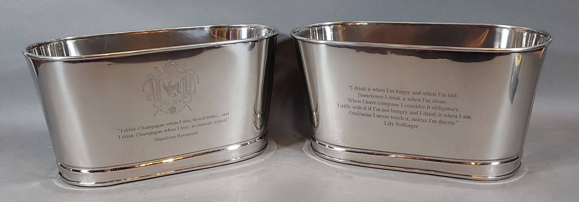 A Pair Of Large Oval Champagne Coolers Lily Bollinger (1899-1977) / Napoleon Bonaparte Quote