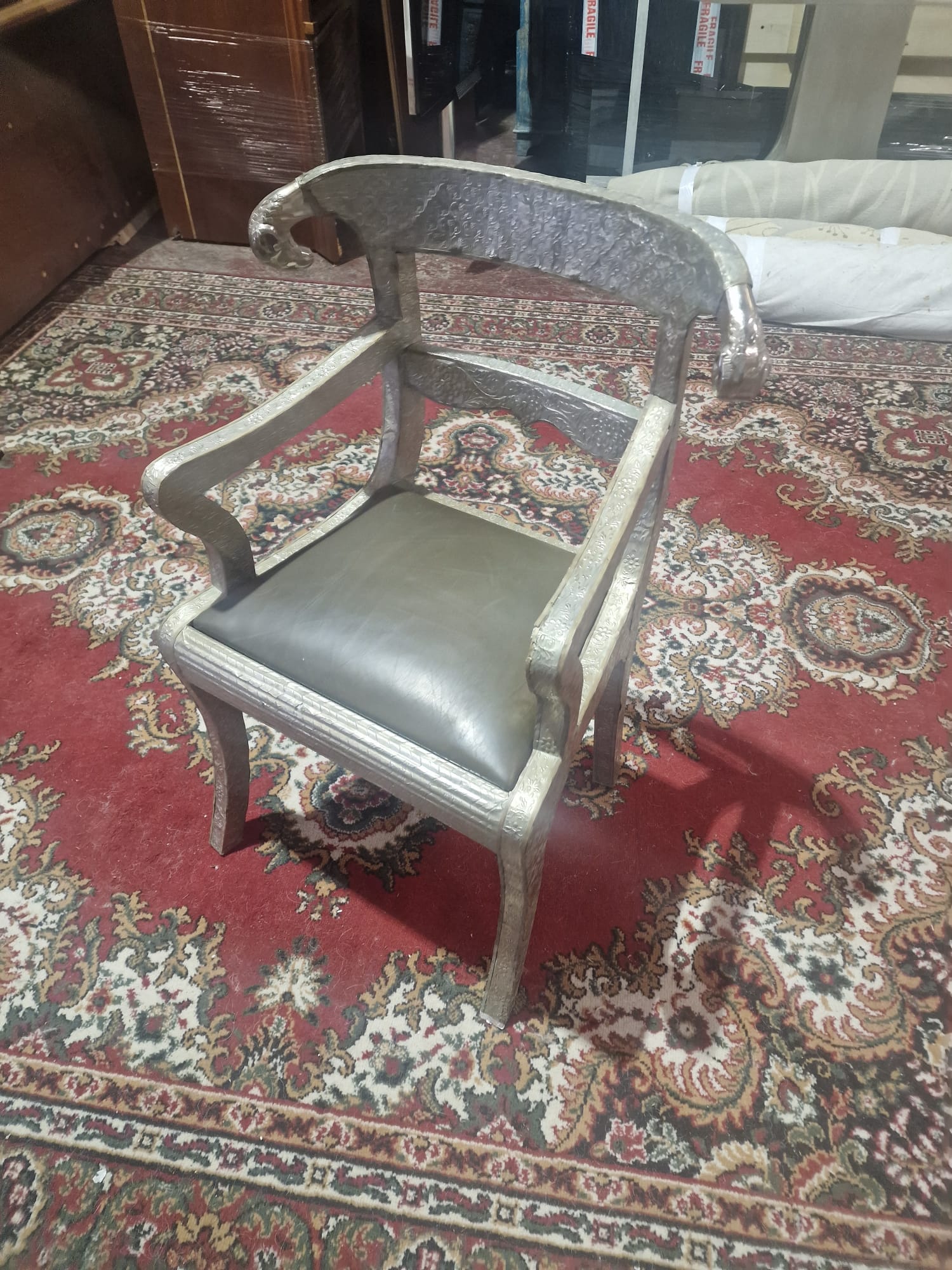 Dowry Chair And Footstool A Striking Vintage Anglo-Indian Silvered Metal-Clad Chair, 20th Century, - Image 10 of 16