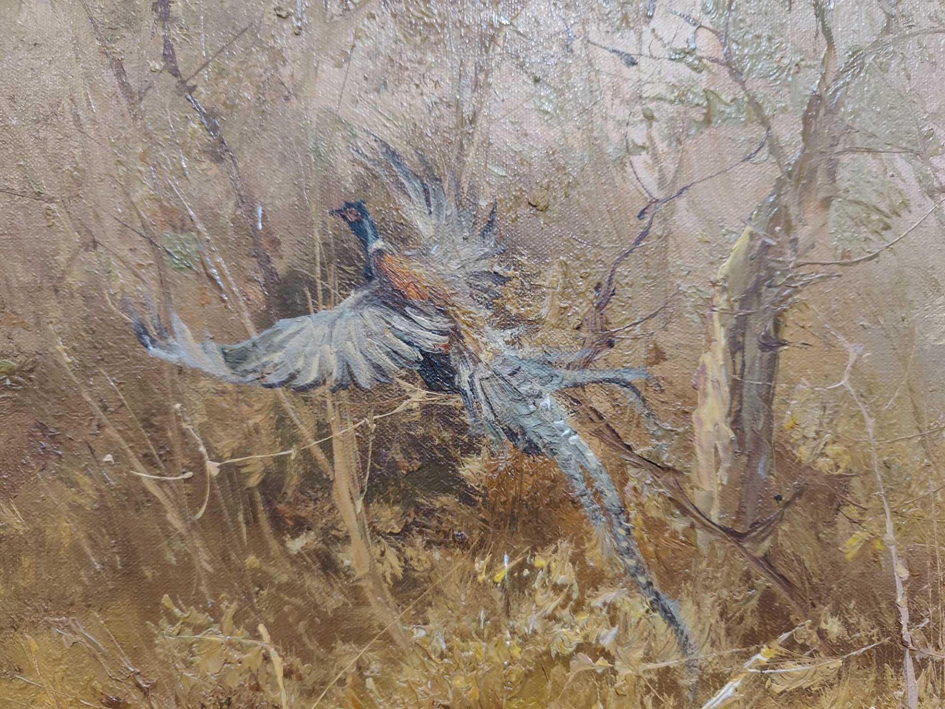 Oil On Canvas Pointer Flushing Out Birds. Signed In The Lower Right Corner  Eugene Kingman (1909- - Bild 6 aus 7