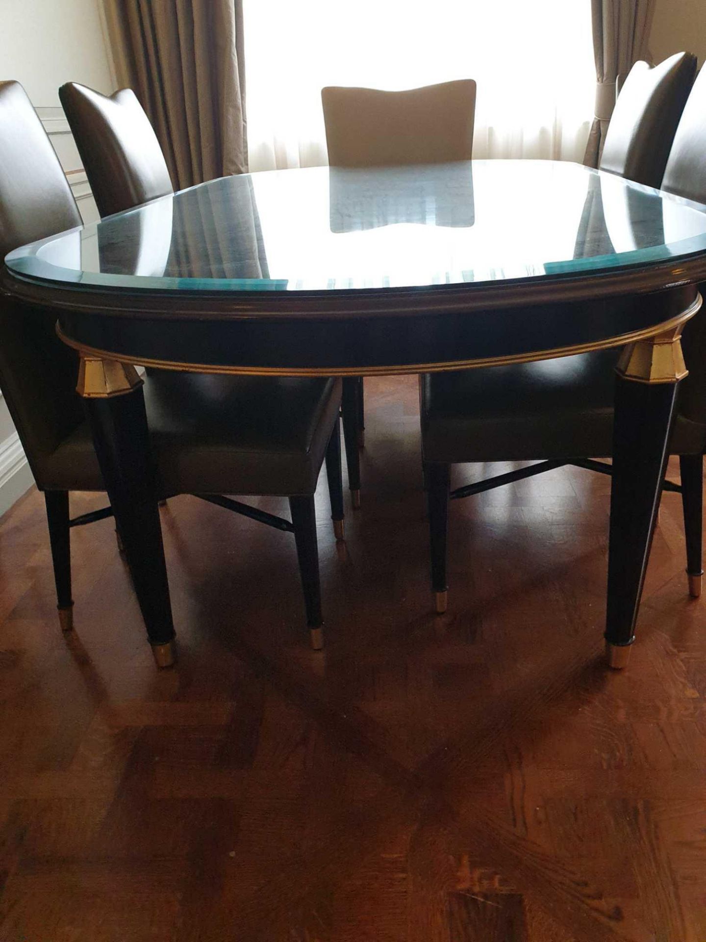 Regency Style Dining Table Extendable Dining Table With Glass Top Tapered Legs And Brass Feet With - Image 2 of 7