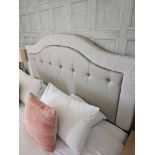 Headboard Upholstered Padded Headboard With Tufted Leather Central Panel And Contemporary Striped