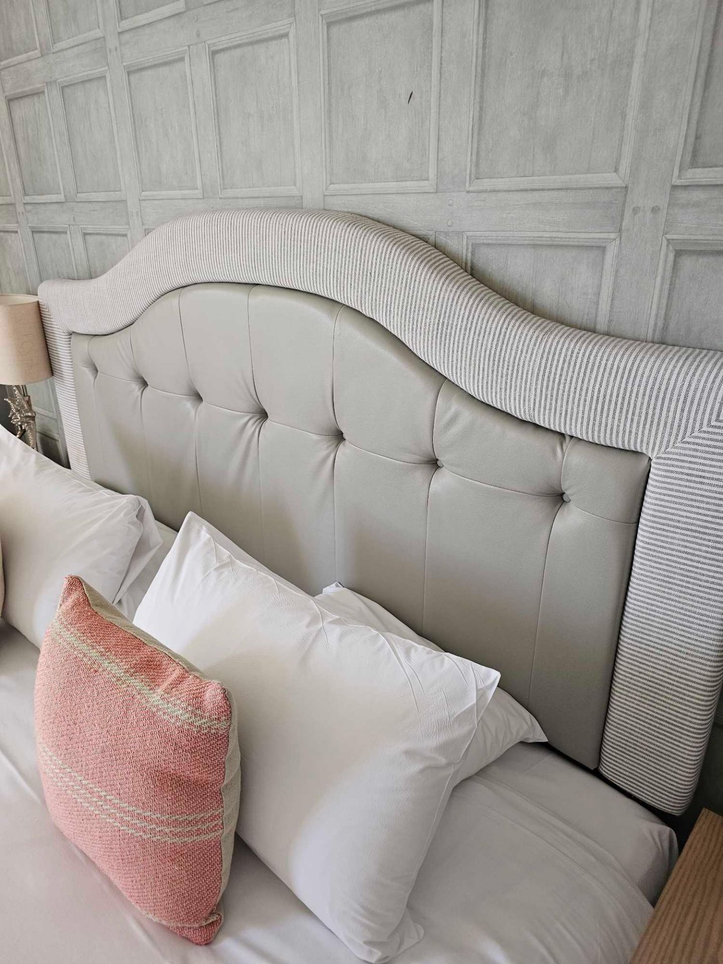 Headboard Upholstered Padded Headboard With Tufted Leather Central Panel And Contemporary Striped