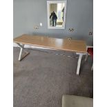Table Featuring A White Painted Frame, Limed Oak Top, And Chrome Support Stretchers, This Sturdy