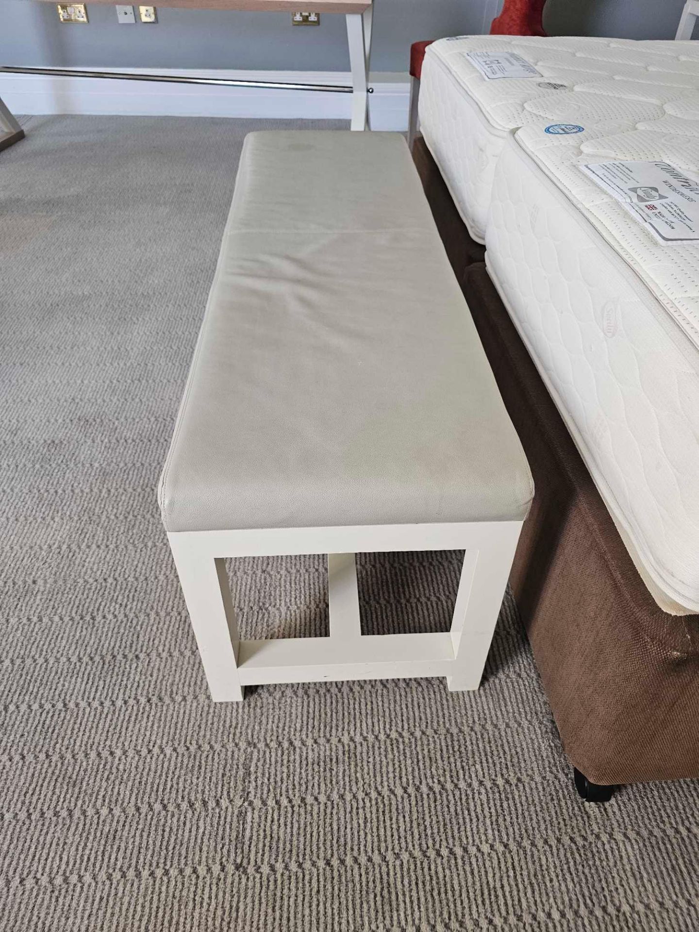 Bench This End Of Bed Bench Blends Wood Elements With A Neutral Leather Upholstery And Simple Design - Image 2 of 3