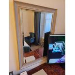 Modern Bevelled Accent Mirror Grey Timber Frame With Gold Trim Detailing 70 x 100cm (Loc: Room 114)