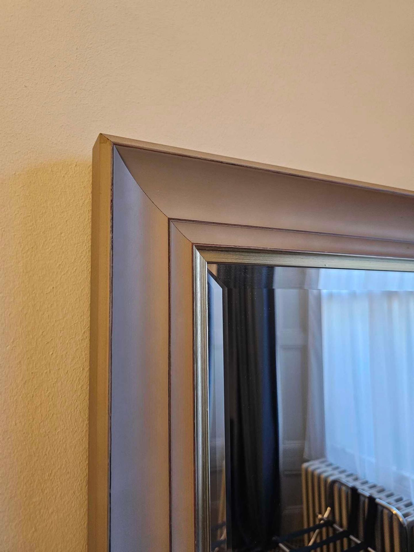Modern Bevelled Accent Mirror Grey Timber Frame With Gold Trim Detailing 70 x 100cm (Loc: Room 114) - Image 2 of 2