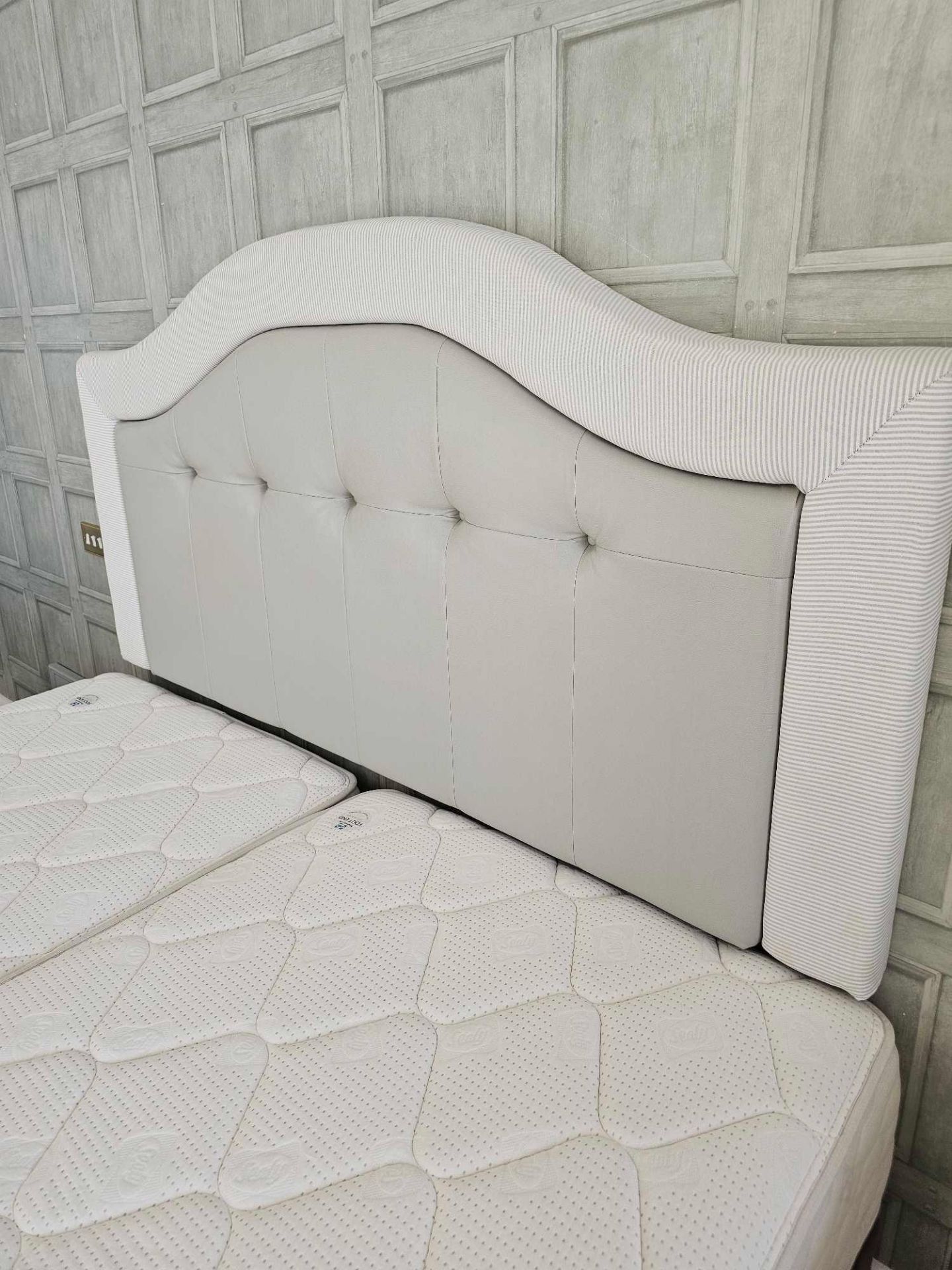 Headboard Upholstered Padded Headboard With Tufted Leather Central Panel And Contemporary Striped