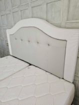 Headboard Upholstered Padded Headboard With Tufted Leather Central Panel And Contemporary Striped