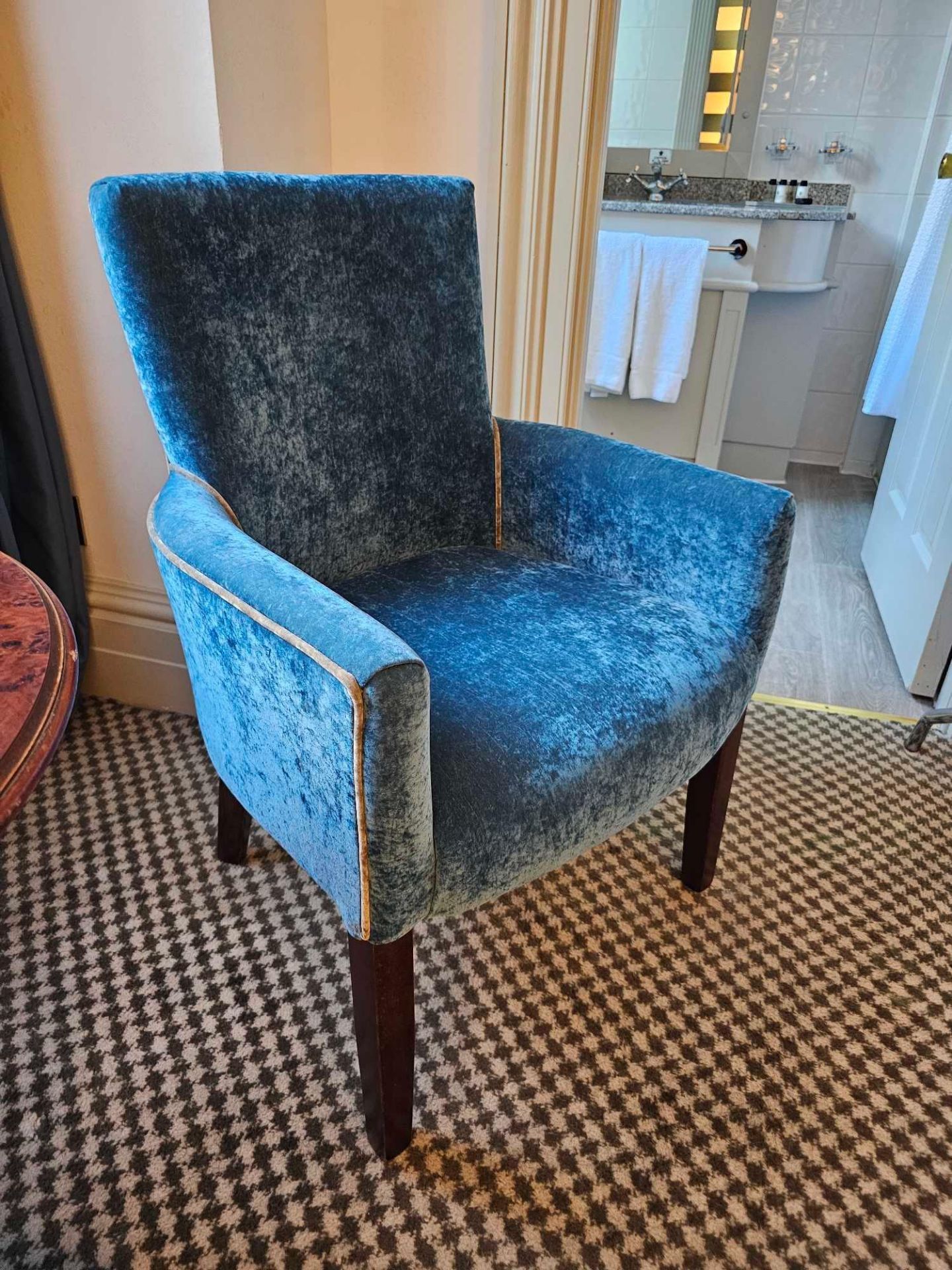 Armchair The Beautiful Teal Velvet Upholstery Is Exceptionally Soft And Luxurious, Providing A - Image 2 of 3