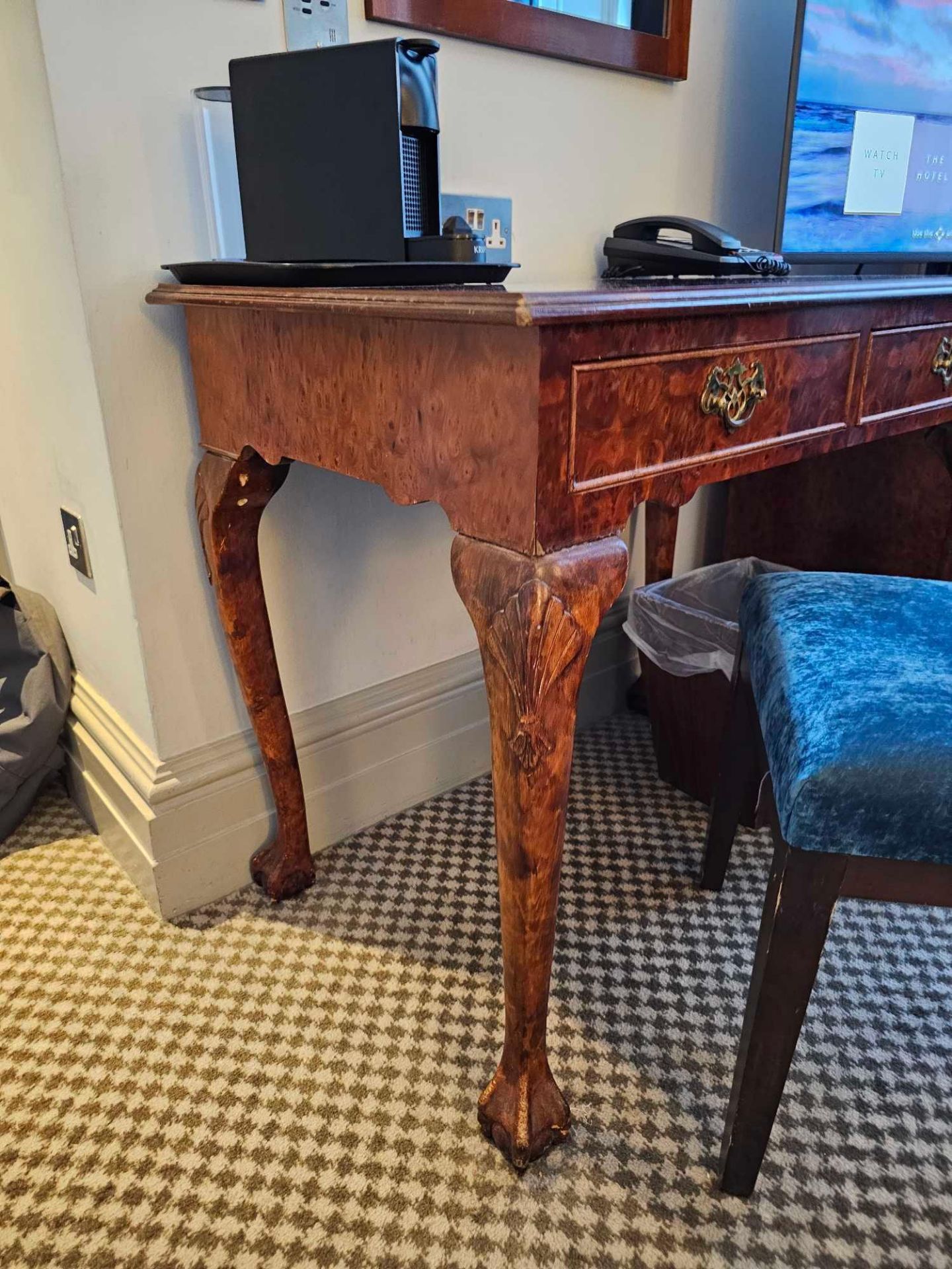 Writing Table With Two Drawers In Burr Alder Inspired By English Design Of The Mid-18th Century, - Image 3 of 3