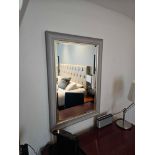 Modern Bevelled Accent Mirror Grey Timber Frame With Gold Trim Detailing 70 x 100cm (Loc: Room 129)