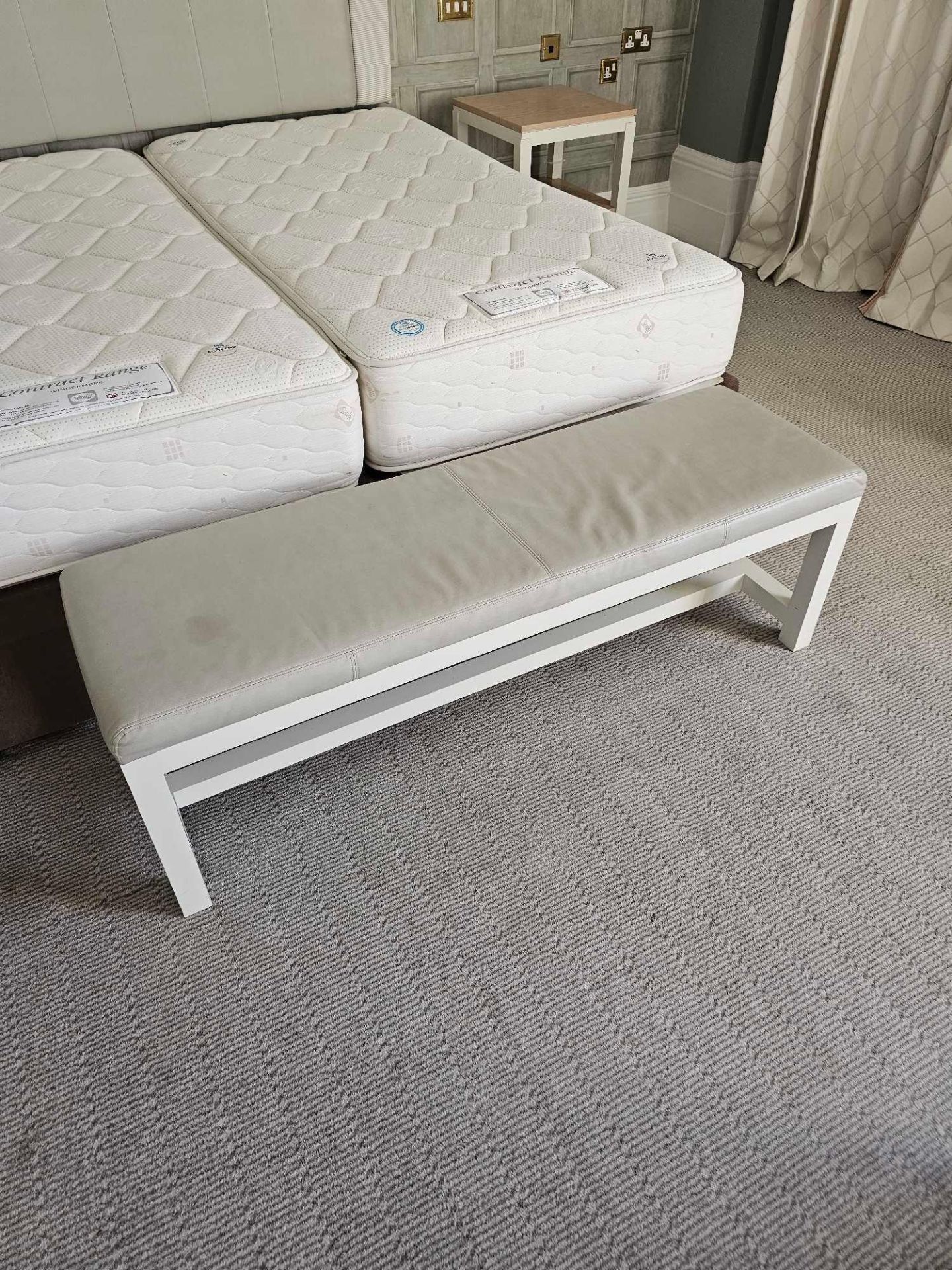 Bench This End Of Bed Bench Blends Wood Elements With A Neutral Leather Upholstery And Simple Design - Image 3 of 3