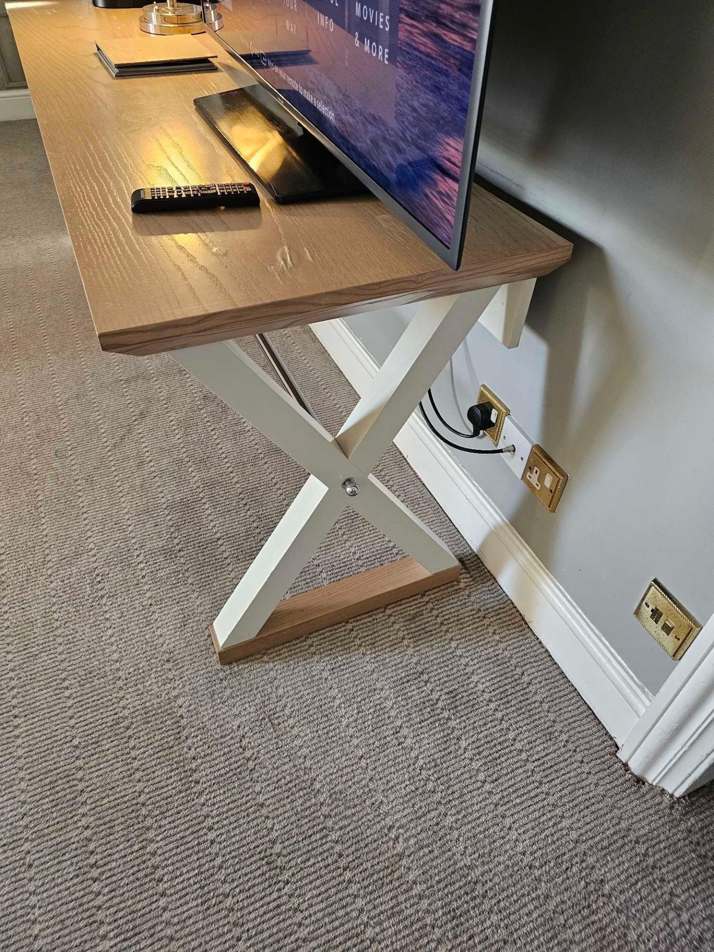 Table Featuring A White Painted Frame, Limed Oak Top, And Chrome Support Stretchers, This Sturdy - Image 2 of 3